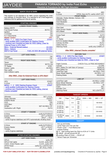 Panavia Tornado - India Foxt Echo Checkliste