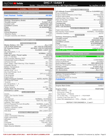 DHC-7 - Pilot´s Checkliste