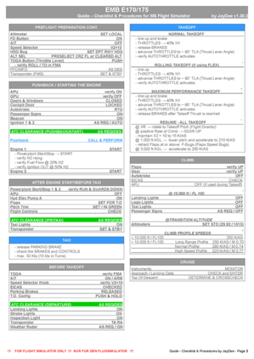 EMB E170/175 Checkliste