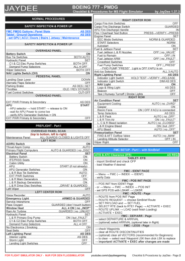 B777 - PMDG Checkliste