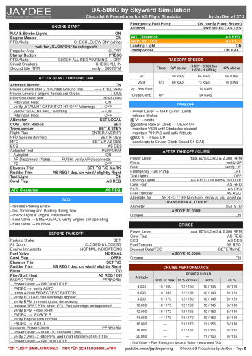 DA-50RG - Skyward Checkliste